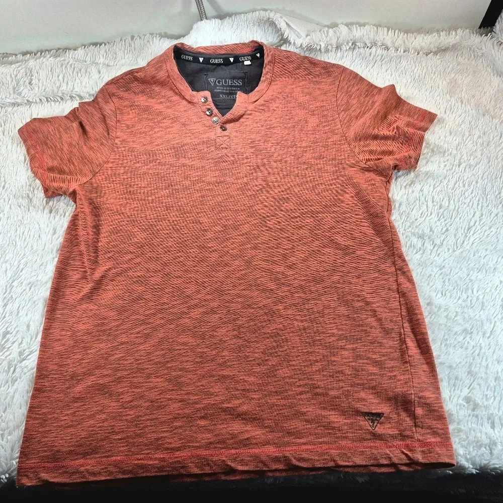 GUESS Burnt Orange Short Sleeve Henley Shirt Men's XXL - Picture 5 of 8